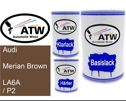 Audi, Merian Brown, LA6A / P2: 500ml Lackdose + 500ml Klarlack + 250ml Härter - Set, von ATW Autoteile West.